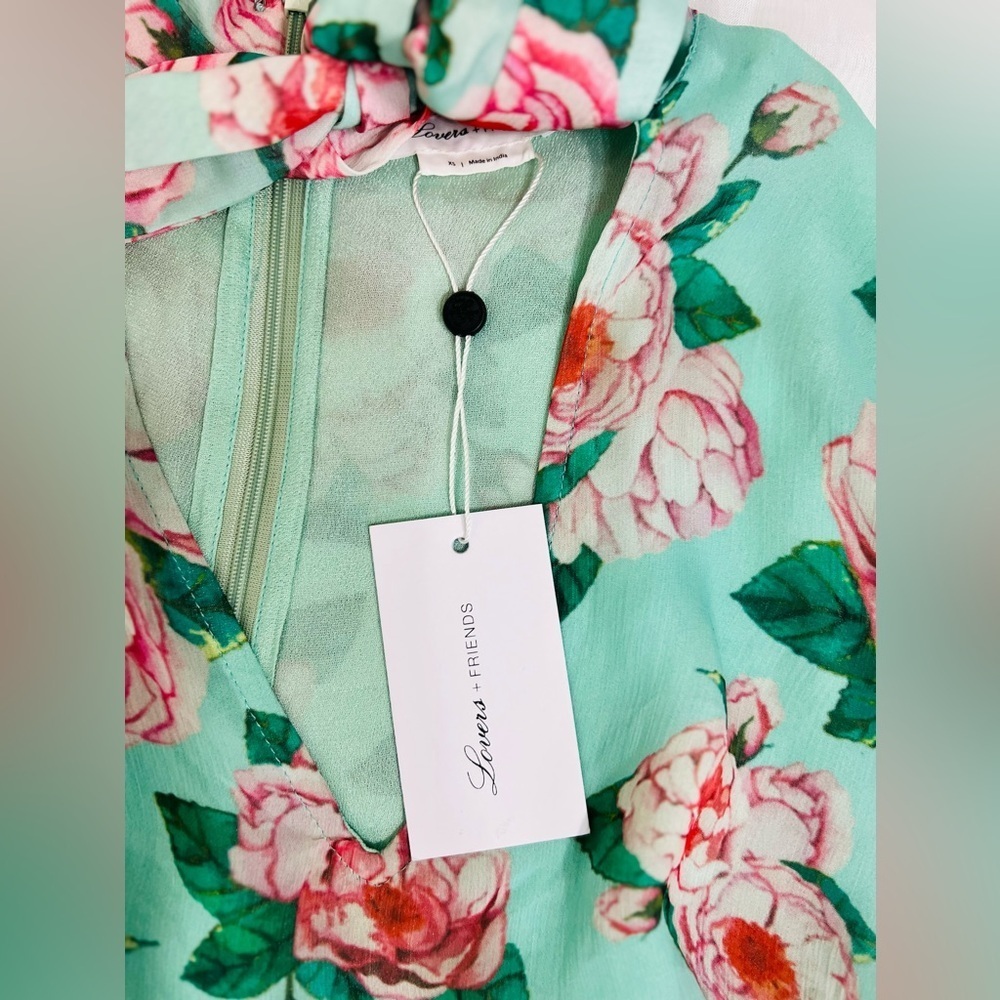 Lovers + Friends Sheer Amy Mini Mint & Pink Floral Dress NWT XS - Picture 5 of 13